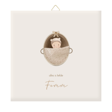 Geboortetegeltje beige met baby in mandje