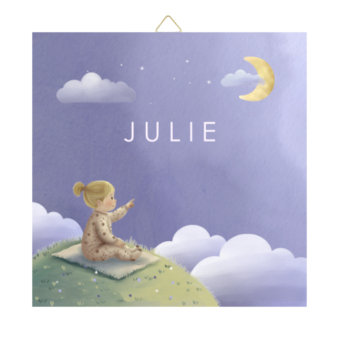 Geboortetegel met illustratie van meisje en maan