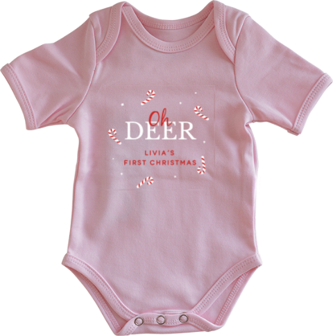 Roze romper kerst met zuurstokken vrolijke tekst