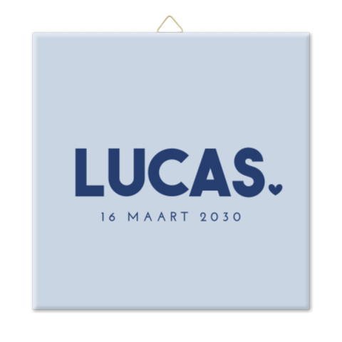 Geboortetegeltje blauw met naam in hoofdletters