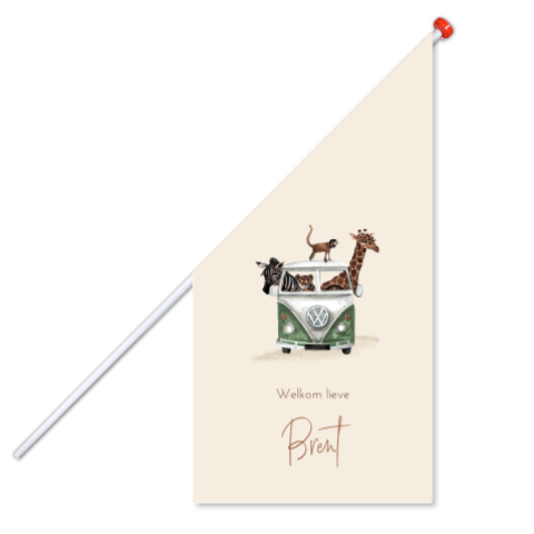 Geboortevlag beige met busje en jungledieren