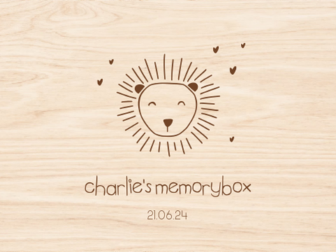 Memorybox met getekend leeuwtje en hartjes