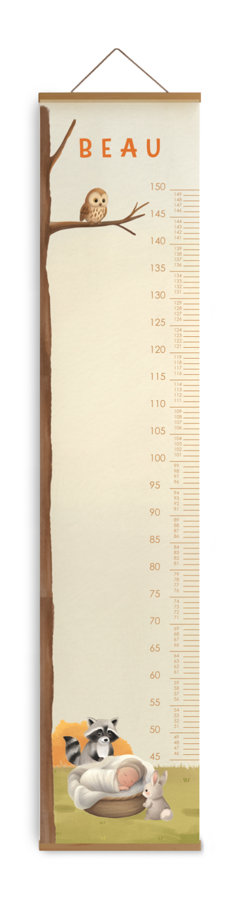 Bewerkbare groeimeter kinderkamer met bosdieren en herfstlucht