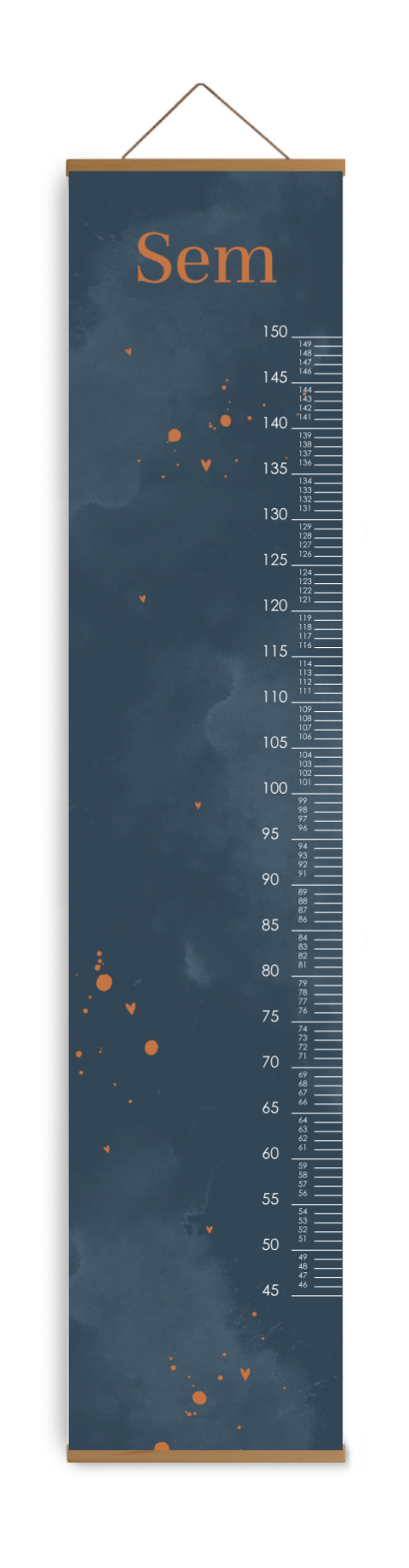 Bewerkbare groeimeter kinderkamer met blauwe watercolour en spetters