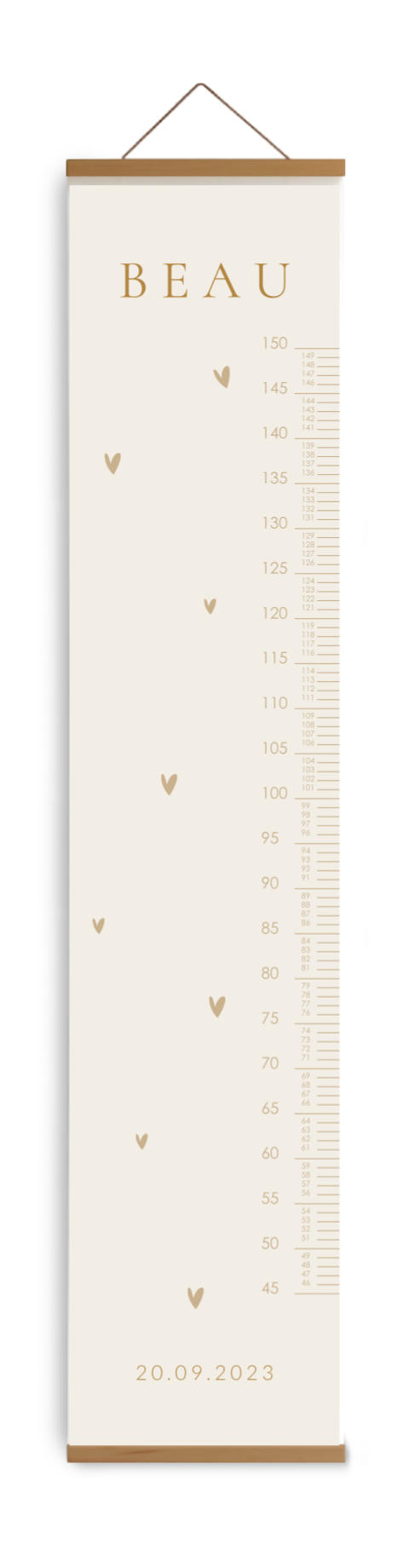 Groeimeter beige met hartjes en naam