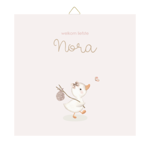 Geboortetegeltje roze met eendje en vlinder