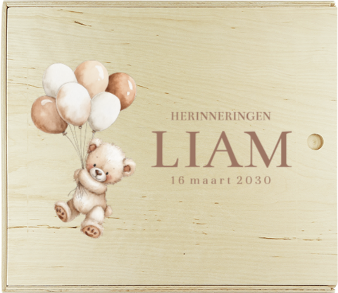 Memorybox met lief teddybeertje met ballonnen