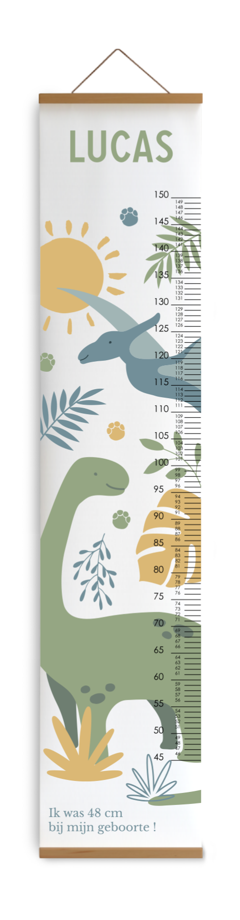 Bewerkbare groeimeter kinderkamer met dino's en vrolijke kleuren