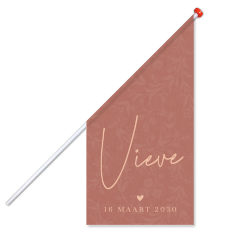 Roze-geboortevlag met hartje en bloemenpatroon
