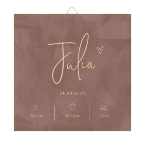 Geboortetegel paarse velvet-look met naam