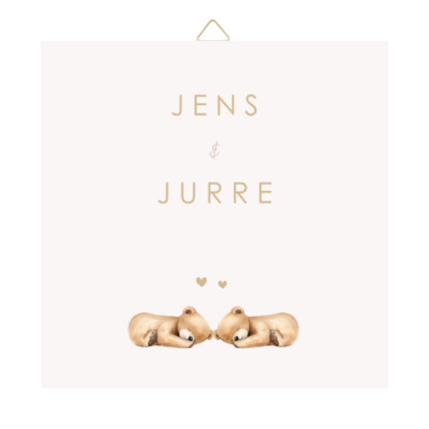 Schattig tegeltje tweeling in beigetinten met hartjes en beertjes