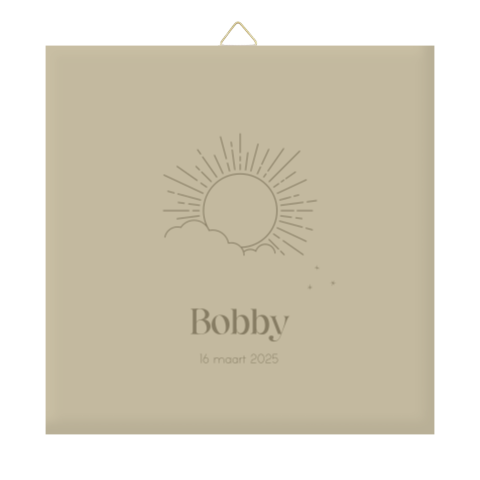 Geboortetegeltje groen met lijntekening zon