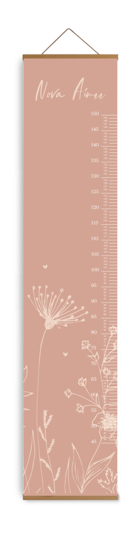 Groeimeter roze met lijntekening bloemen