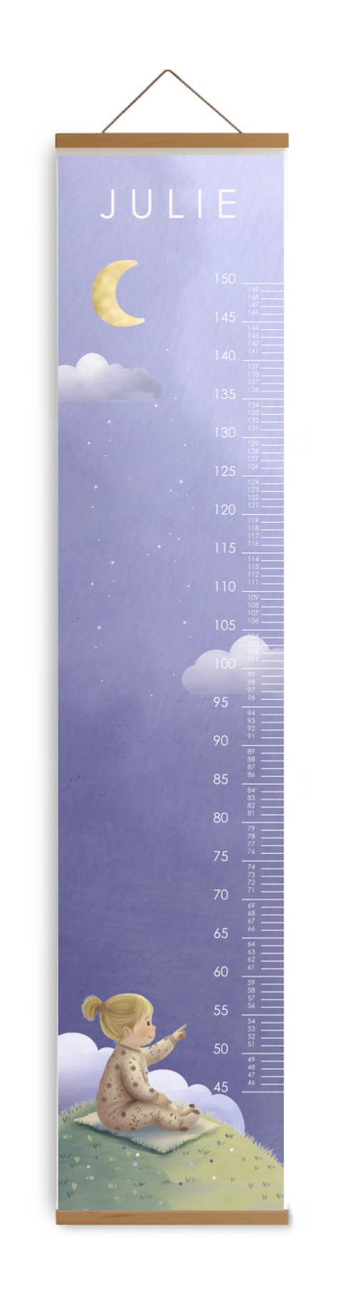Bewerkbare groeimeter kinderkamer met illustratie meisje en maan