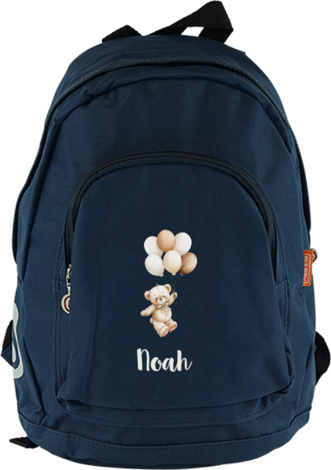 Rugzak met naam met beer met ballonnen