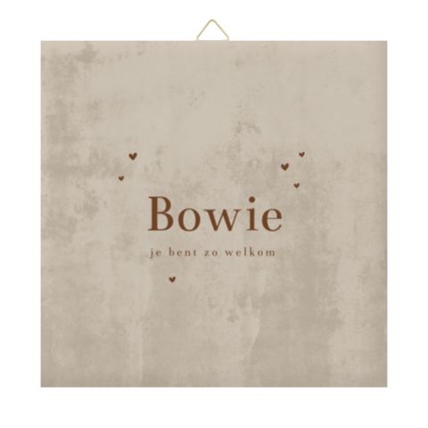 Geboortetegeltje beige velvet-look met naam