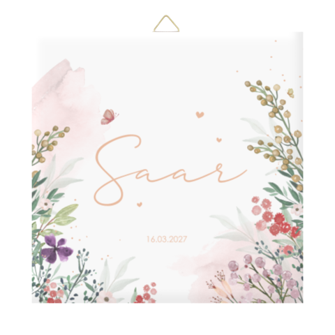 Geboortetegeltje romantisch met bloemen en watercolour