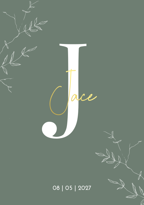 Geboortekaartje jongen groen goudfolie Initiaal