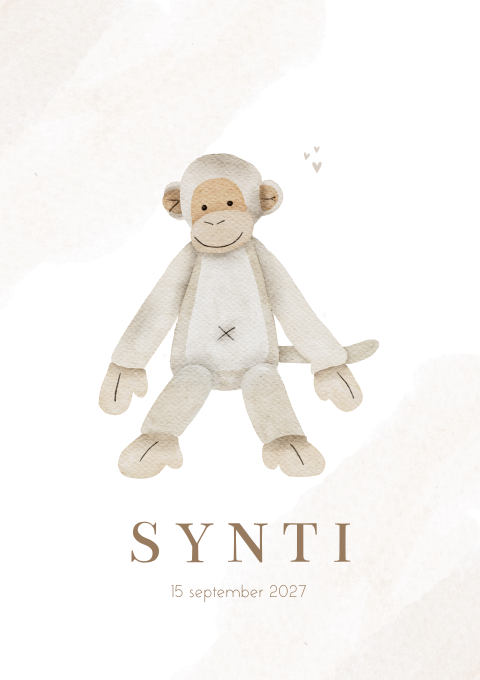 Geboortekaartje Meisje Waterverf Aap HappyHorse