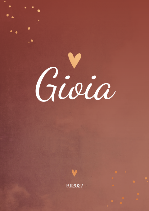 Geboortekaartje Roestrood Koper Stipjes Hartjes