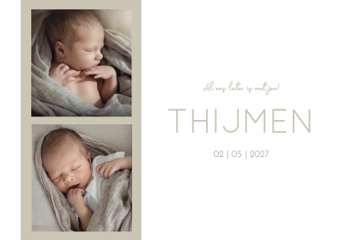 Geboortekaartje taupe babyfoto neutraal jongen