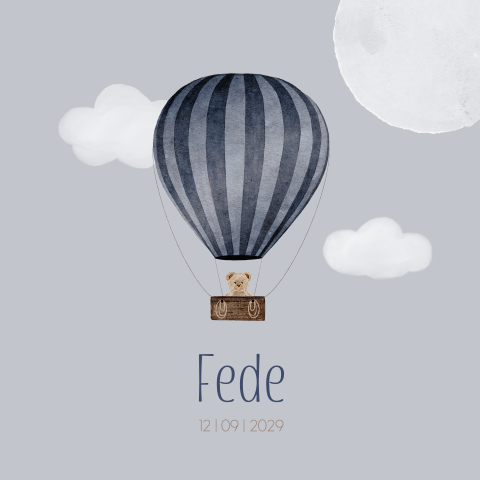 Geboortekaart Luchtballon Jongen teddybeer Wolkjes