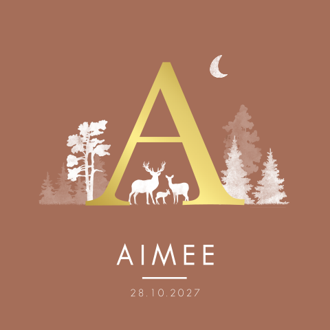 Geboortekaartje Meisje Bos Dieren Letter