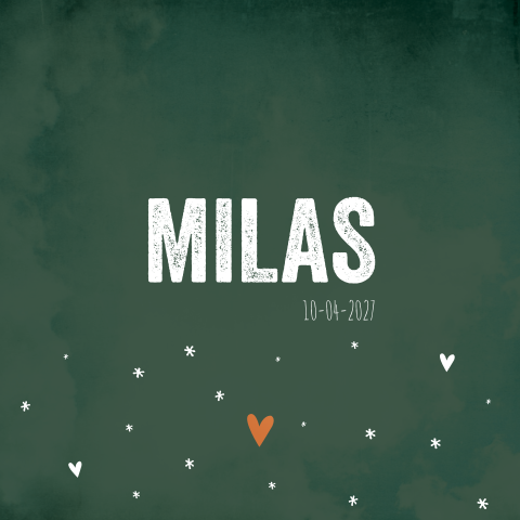 Geboortekaartje Groen Hartjes Sterretjes Koperfolie