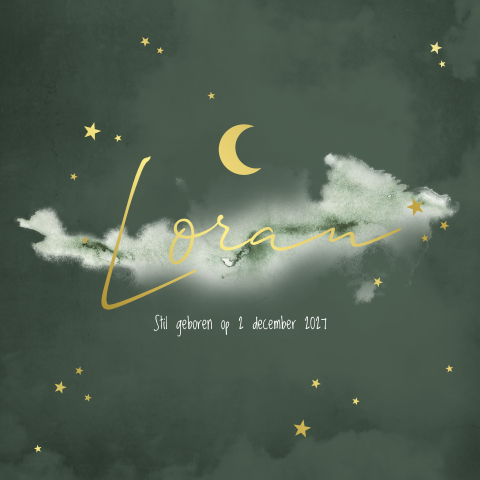 Rouwkaart jongen groen maan sterren