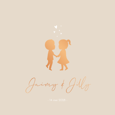 Geboortekaartje Tweeling Silhouetten Kindjes Beige