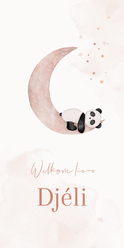 Geboortekaartje Meisje Maan Waterverf Pandabeer