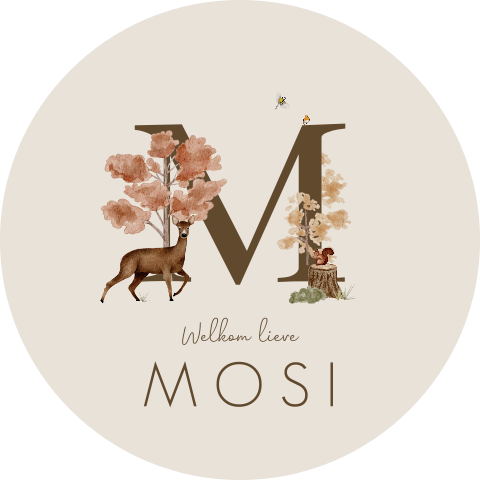 Raamsticker Rond Beige Bosdieren Initiaal