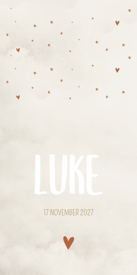 Geboortekaartje Jongen Beige Bruin Hartjes