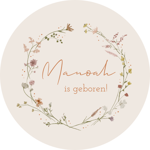 Raamsticker Rond Beige Bloemenkrans Bloemetjes