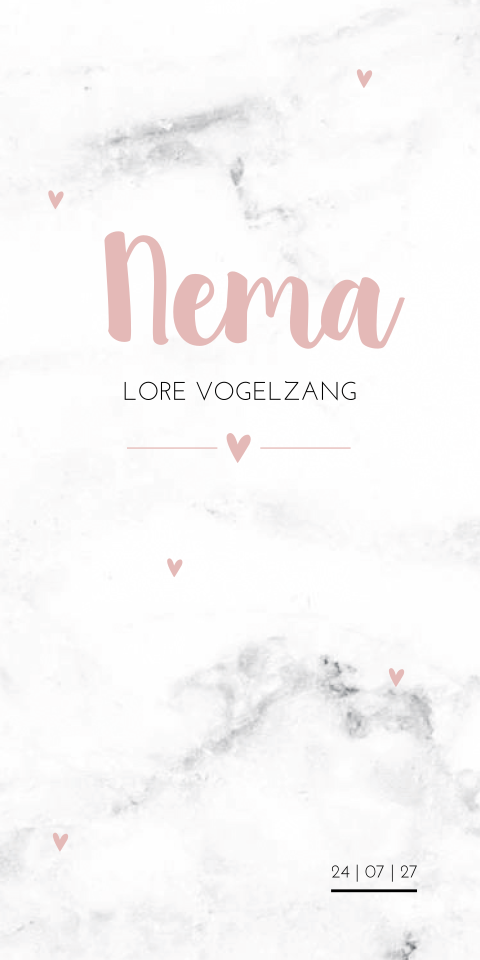 Geboortekaartje Marmer Meisje Roze Hartjes