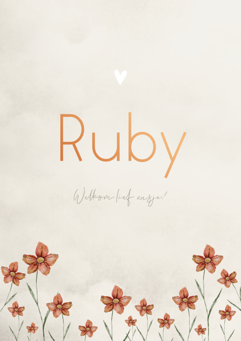 Geboortekaartje Beige Bloemen Koper