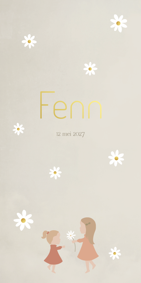 Geboortekaartje Madeliefjes Zusjes Kindjes Beige