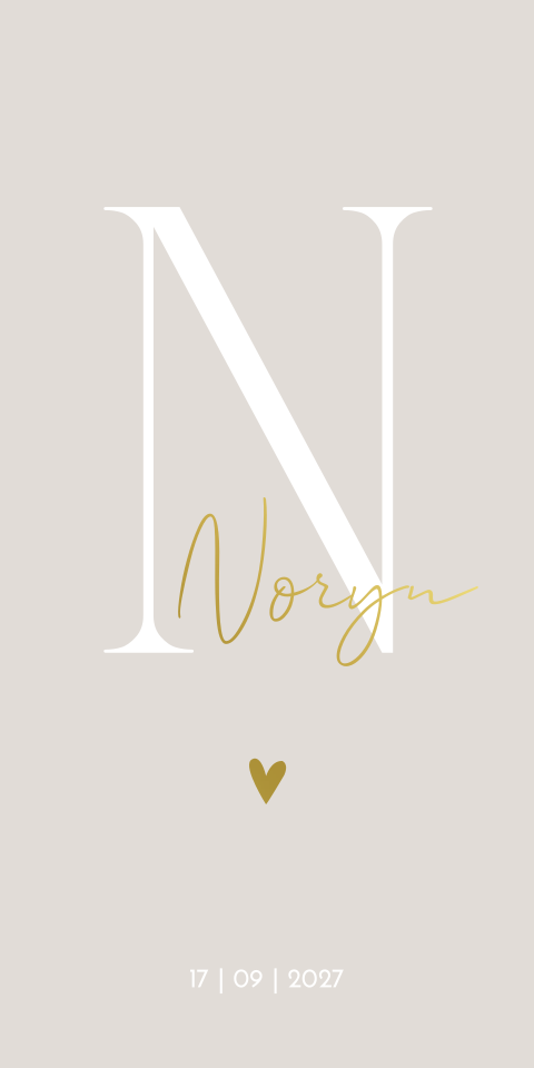 Geboortekaartje Meisje Neutraal Goudfolie Initiaal