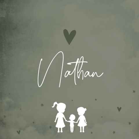 Geboortekaartje oudgroen illustratie hartjes