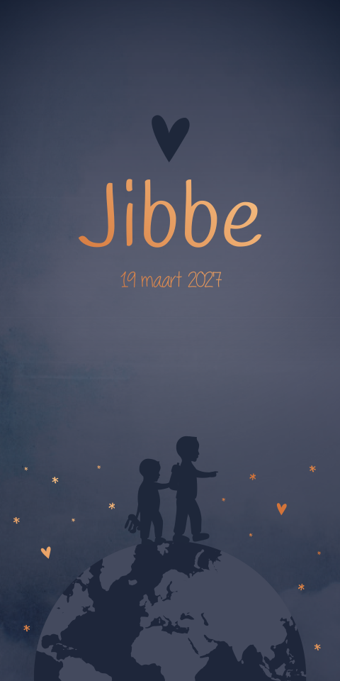 Geboortekaartje Wereldbol Reizen Silhouetten Donkerblauw