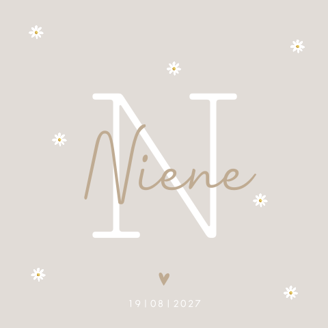 Geboortekaartje Meisje Initiaal Madeliefje Neutraal