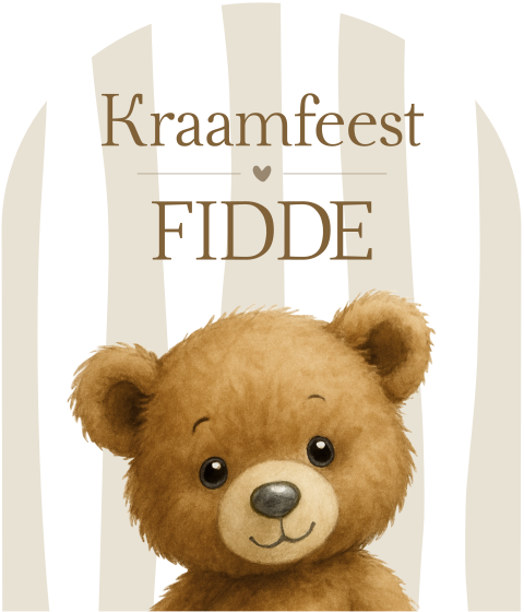 Label Geboortekaartje Boogvorm Teddybeertje Strepen