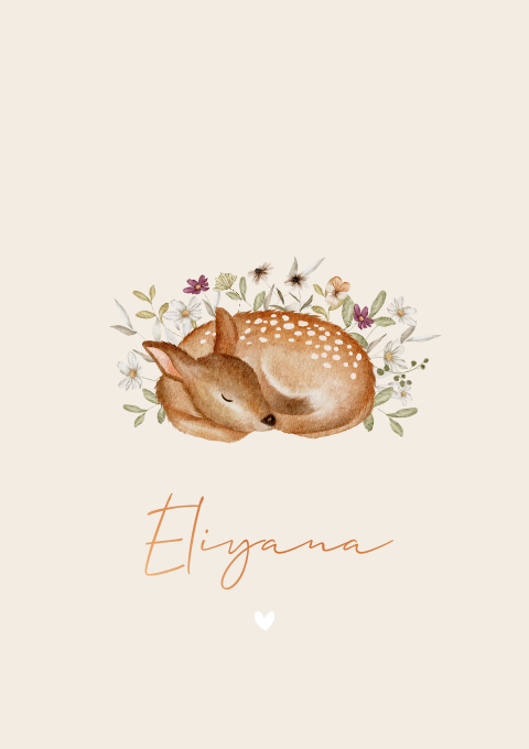 Geboortekaartje Hertje Bambi Bloemetjes Beige