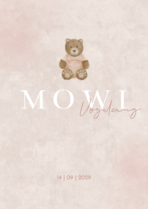 Geboortekaartje Meisje Teddy Beertje Velvet