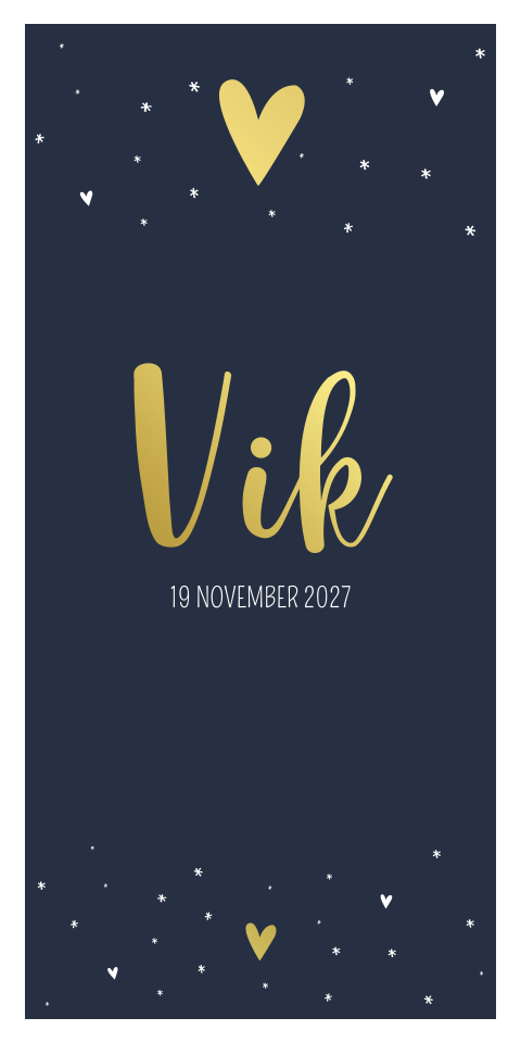 Geboortekaartje Donkerblauw Goud Hartjes Sterretjes