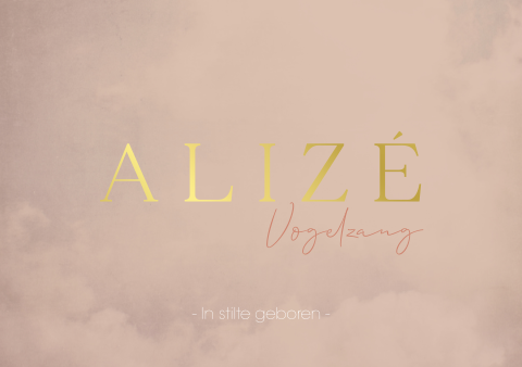 Rouwkaart meisje zalmroze goudfolie gewolkt