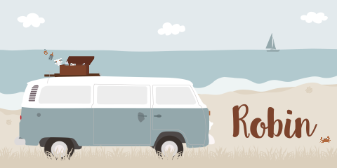 Geboortekaartje Jongen Volkswagenbus Zee