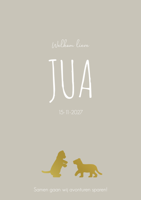 Geboortekaartje Jongen Leeuwtjes Neutraal Goudfolie
