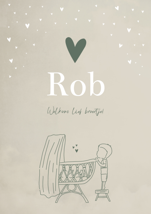 Geboortekaartje Jongen Beige Lijntekening Broertje