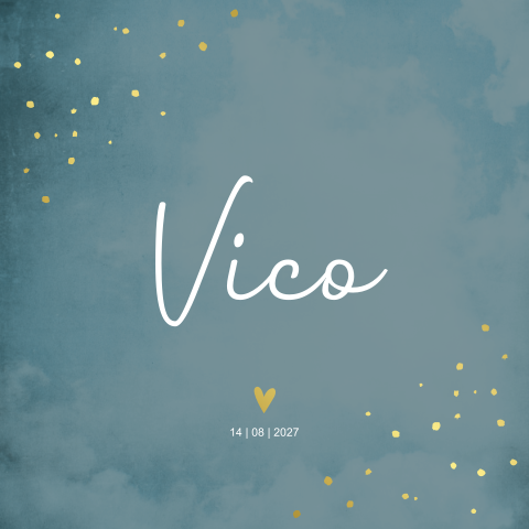 Geboortekaartje jongen lichtblauw goudfolie